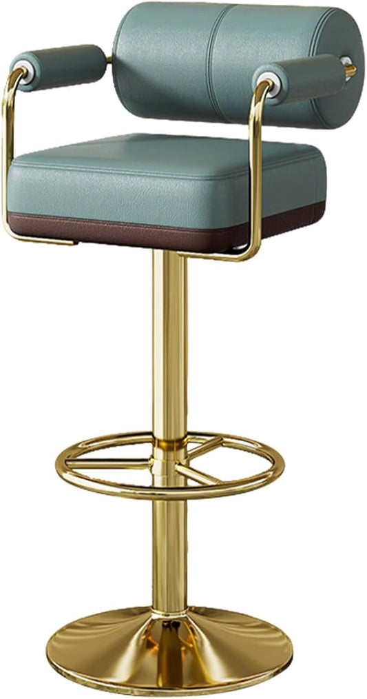 Extra Tall Bar Stools Swivel Counter Height Chair for Kitchen Island Modern Black Leather Adjustable Barstool with Arms,Green