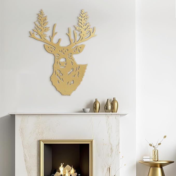 SIGNLEADER Metal Wall Art Decor Christmas Deer Minimalist Modern Abstract Wall Sculpture Hangings Home Decoration for Living Room, Bedroom, Bathroom, Kitchen, Outdoor - 18" Gold