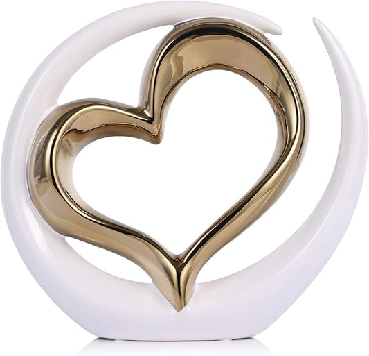White Gold Ceramic Heart Statues Decor, Abstract Home Sculptures for Bedroom Decor, Wedding Decor, Decoraciones para Salas De Casa, Valentine Decor, Gifts for Women (E-White Gold)