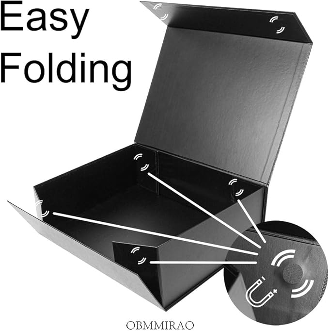 Upgrade 5PCS BLACK Hard Extra Large Gift Box with Lid,16.5 x13 x5.3 Inches, Magnetic Gift Boxes for Clothes Robe Wedding Dress Sweater and Gifts,Reusable Foldable Bridesmaid Proposal Box