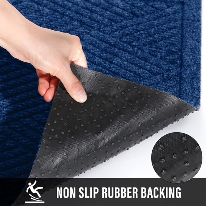 HIYARD Sturdy Front Door Mat, Absorbent Muddy Dirt Resist Welcome Door Mats Outdoor Indoor, Stain and Fade Resistant, Non-Slip Rubber Backing Low Profile Doormat for Entryway, 36×24, Blue