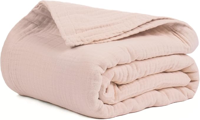 Salt Earth 100% Cotton Muslin Throw Blanket, 80"X90" Queen 4 Layered Gauze Blanket Throw for Couch, Bed, Living Room, Home, Light Christmas Blankets and Throws for Christmas Gifts (Rose Dust)