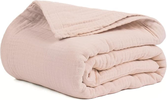 Salt Earth 100% Cotton Muslin Throw Blanket, 80"X90" Queen 4 Layered Gauze Blanket Throw for Couch, Bed, Living Room, Home, Light Christmas Blankets and Throws for Christmas Gifts (Rose Dust)