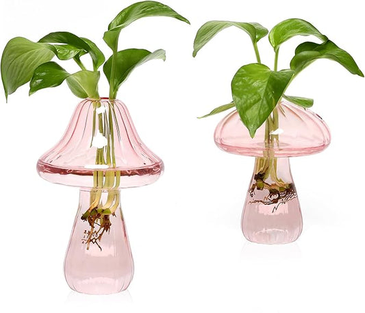 Mushroom Glass Vase Propagation Stations Flower Vases Home Decor Mushroom Planter Cute Vases Garden Decoration Set of 2