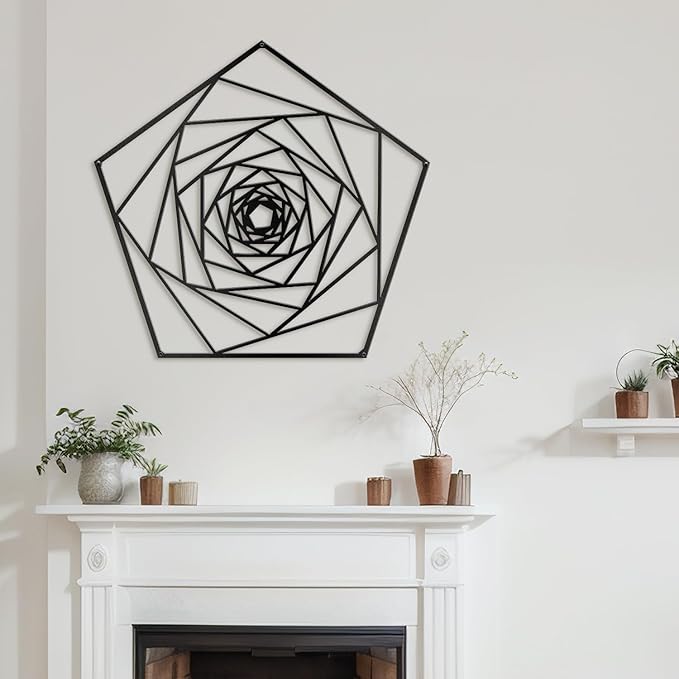 SIGNLEADER Metal Wall Decor Geometric Lines Rose Minimalist Modern Luxury Wall Sculpture Hangings 3D Statue Home Decoration for Living Room, Bedroom, Bathroom, Kitchen, Fireplace, Office - 24" Black