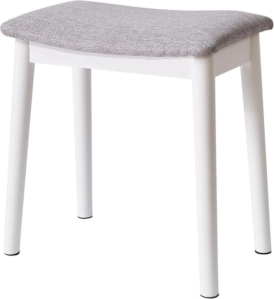IBUYKE Saddle Cushion Vanity Stool Chair, Foot Rest Stool with Solid Wood Legs, Modern Vanity Bench Ottoman for Piano, Upholstered Seat for Bedroom, Entryway, White Legs&Light Gray WBD007WG