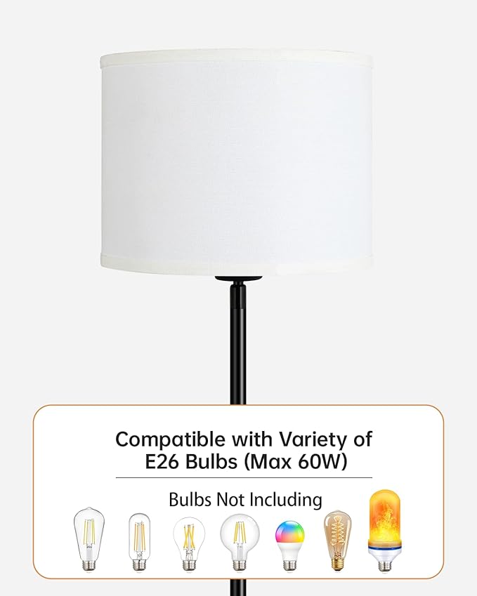 BoostArea Floor Lamps Standing Lamp, Modern 58" Tall Lamp with White Lampshade, Simple Small Pole Lamp for Bedroom, Pedal Switch, Black Small Lamps for Kid Room/Office/Reading Room(E26 Base, NO Bulb)