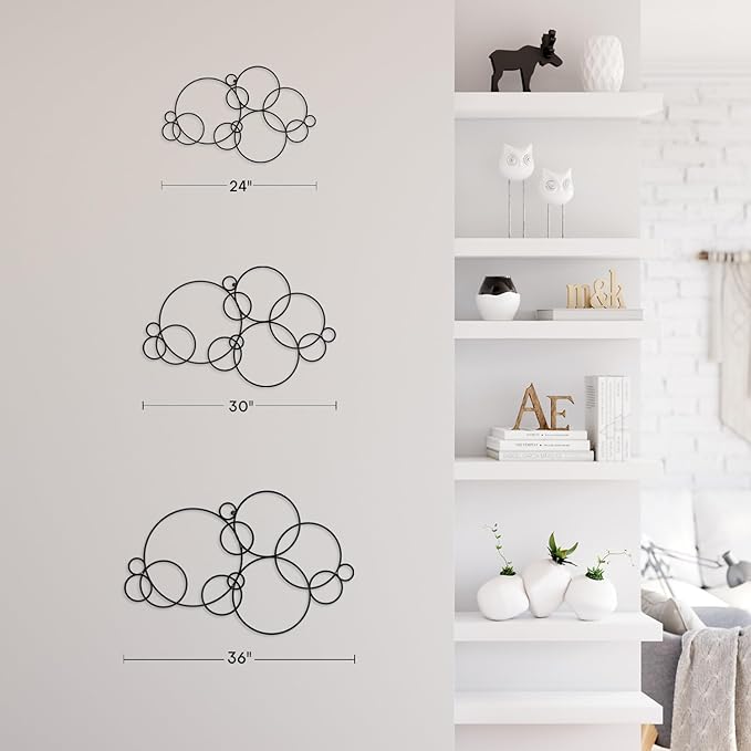 SIGNLEADER Metal Wall Decor Circles Bubbles Minimalist Modern Luxury Wall Sculpture Hangings 3D Statue Home Decoration for Living Room, Bedroom, Bathroom, Kitchen, Fireplace, Office - 24" Black
