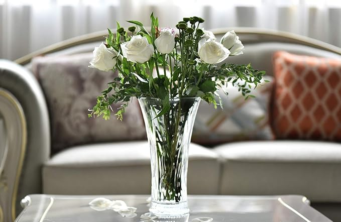 Vase 12" Flower Vases, Crystal Clear Glass Vases for Flowers, Tall Crystal Vase, Modern Large Glass Home Office Decor for Living Room Dining Table Centerpieces, Birthday and Wedding