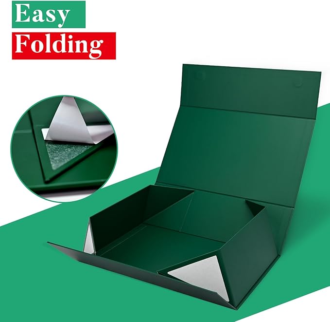 LIFELUM 5 Pack Christmas Gift Boxes Large Green Boxes of Gifts 13.85 x 8.35 x 4.45 inch Gift Boxes with Strong Magnetic Lid for Presents Contains Card, Ribbon, Filler,Sticker
