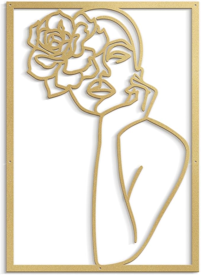 SIGNLEADER Metal Wall Art Decor Women and Flower Modern Abstract Wall Sculpture Hangings Home Decoration for Living Room, Bedroom, Bathroom, Kitchen, Outdoor - 18" Gold