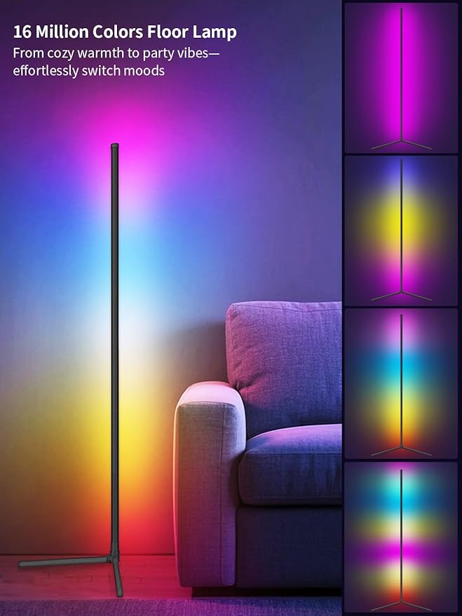 LED Corner Floor Lamp, 68+ Scenes, 16 Million Colors Corner Light with App & Remote Control, 65” Smart RGB Ambient Lighting with Music Sync, Mood Lighting for Bedroom, Living Room, Gaming Room