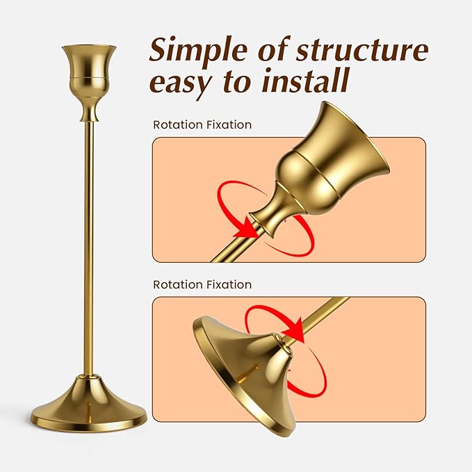Gold Candle Holders Set -30pcs Taper Candle Holder for Candlesticks, Tall Metal Candlestick Holders for Table Centerpiece, Home Decor, Fits 3/4 Inch Thick Candles (Gold, 10 Sets(30 Pcs))