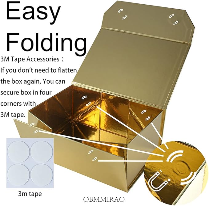 Upgrade 3PCS Gold Gift Box 9.5x7x4 Inches, Sturdy With Lid for Packaging, Foldable Magnetic Closure Storage, Bridesmaid Proposal, Rectangle Collapsible