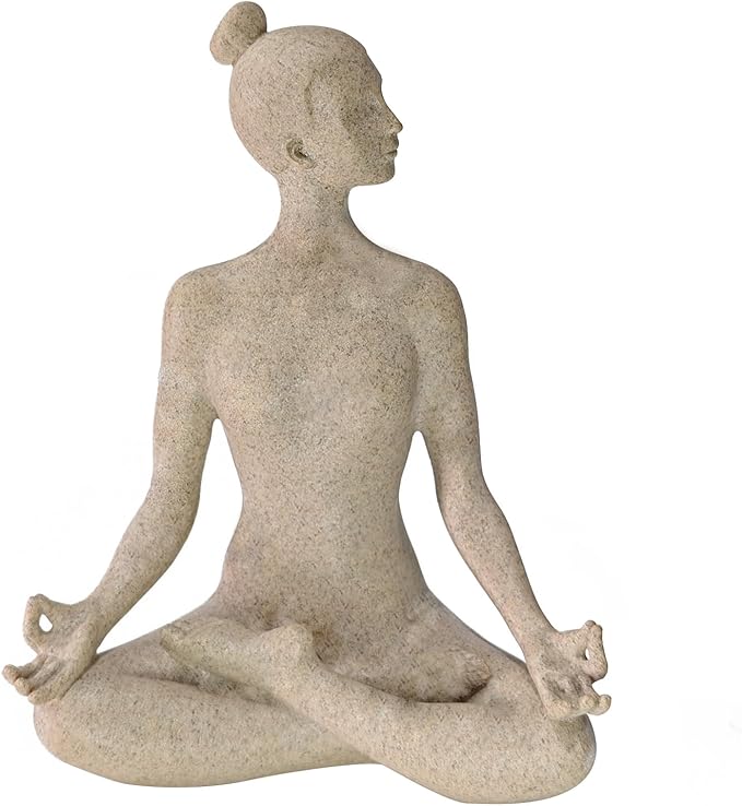 SIMON'S SHOP Yoga Statues, Yoga Lady Sculpture, Beige Meditation Yoga Figurines for Shelf Table Mantel Decor, Decorative Pieces for Zen Garden Yoga Studio, 9.5 inch Tall