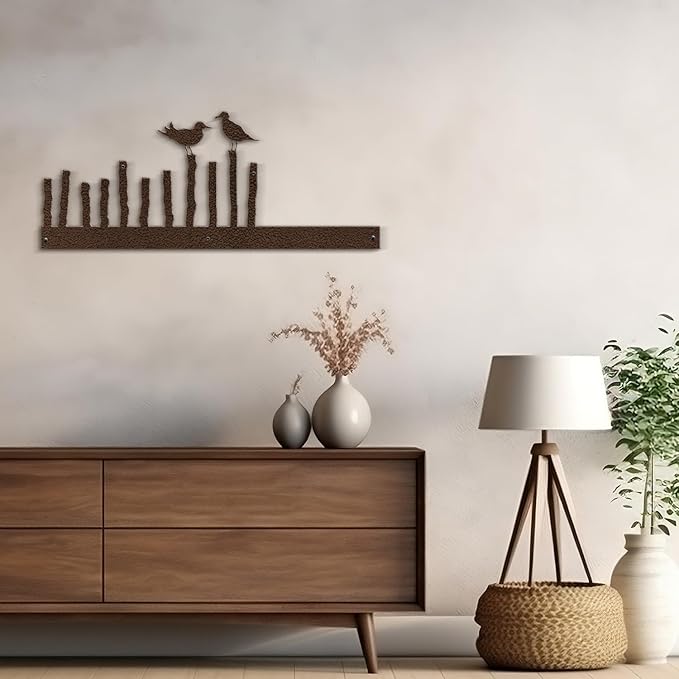 SIGNLEADER Metal Wall Art Decor Birds on a Fence Minimalist Modern Abstract Wall Sculpture Hangings Home Decoration for Living Room, Bedroom, Bathroom, Kitchen, Outdoor - 18" Bronze