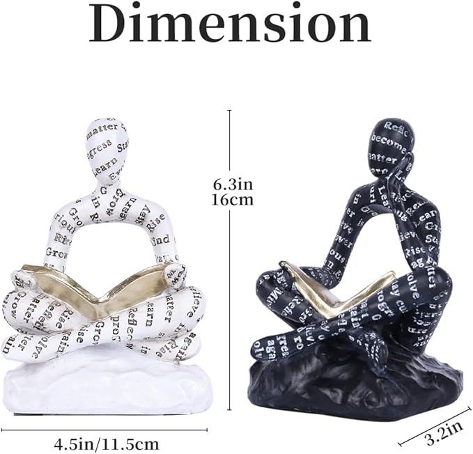 Heavy Duty Book Ends for Shelves, Thinker Decorative Bookends for Heavy Books, Book Stoppers to Hold Books, Weighted Black and White Bookends Set of 2, Non Slip Pads, Bookshelf Accessories