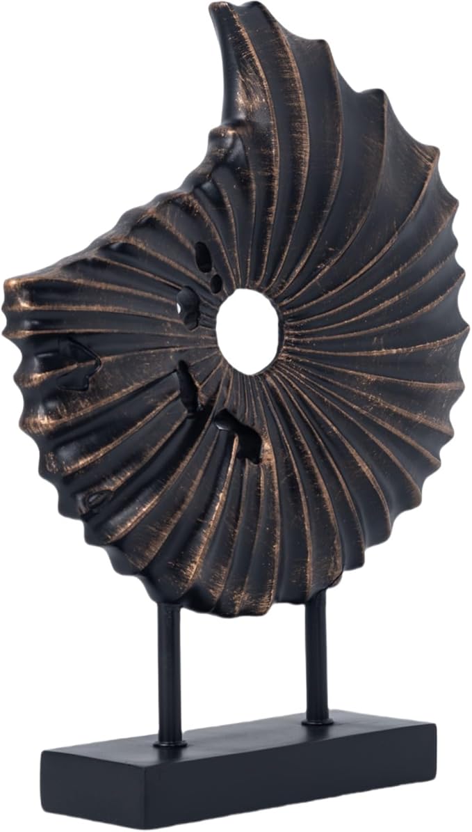 Unique Round Coin Sculpture Decorative Objects for Shelf Home Decor Accents, Modern Abstract Tabletop Decor Items for Living Room Fireplace Mantel, Above Cabinet (Black L)