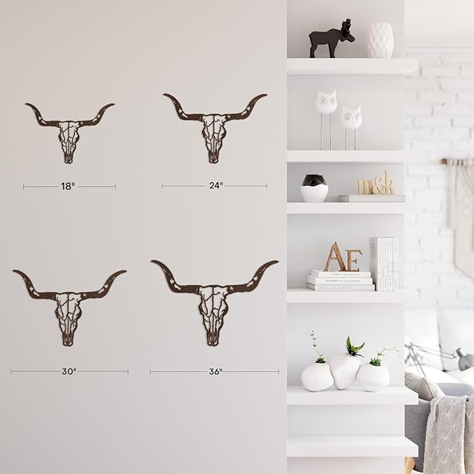SIGNLEADER Metal Wall Art Decor Bull Head Minimalist Modern Abstract Wall Sculpture Hangings Home Decoration for Living Room, Bedroom, Bathroom, Kitchen, Outdoor - 18" Bronze