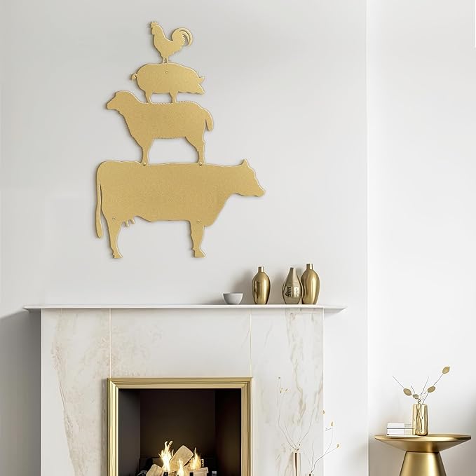 SIGNLEADER Metal Wall Art Decor Chicken, Pig, Horse, Cow Minimalist Modern Abstract Wall Sculpture Hangings Home Decoration for Living Room, Bedroom, Bathroom, Kitchen, Outdoor - 18" Gold