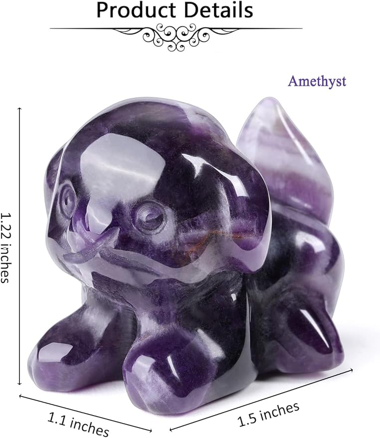 Jovivi Natural Amethyst Crystal Lying Dog Statue Home Decor Carved Mini Gemstone Puppy Dog Figurines Pocket Sculpture Reiki Healing Stones Decorative Ornament Gift