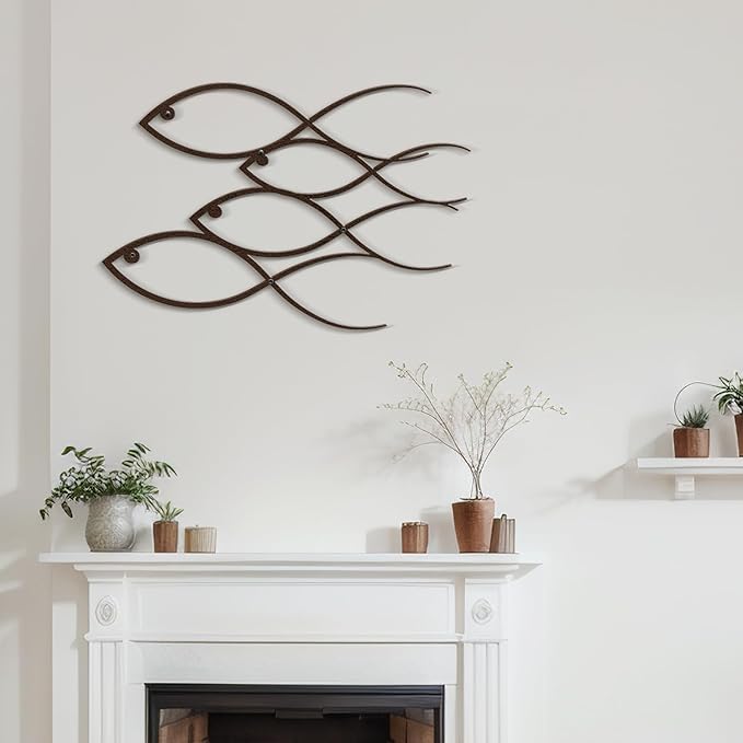 SIGNLEADER Metal Wall Art Decor Fish Minimalist Modern Abstract Wall Sculpture Hangings Home Decoration for Living Room, Bedroom, Bathroom, Kitchen, Outdoor - 18" Bronze