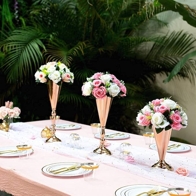 Sziqiqi Trumpet Floral Centerpiece Riser Stand for Wedding Reception Centerpieces Party Event Anniversary Birthday Decoration Flower Arrangement Pack of 2, Rose Gold 16.5in