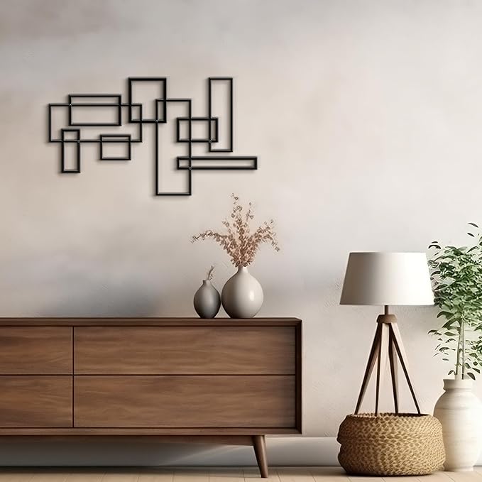 SIGNLEADER Metal Wall Decor Rectangles Composition Minimalist Modern Luxury Wall Sculpture Hangings 3D Statue Home Decoration for Living Room, Bedroom, Bathroom, Kitchen, Fireplace, Office - 24" Black