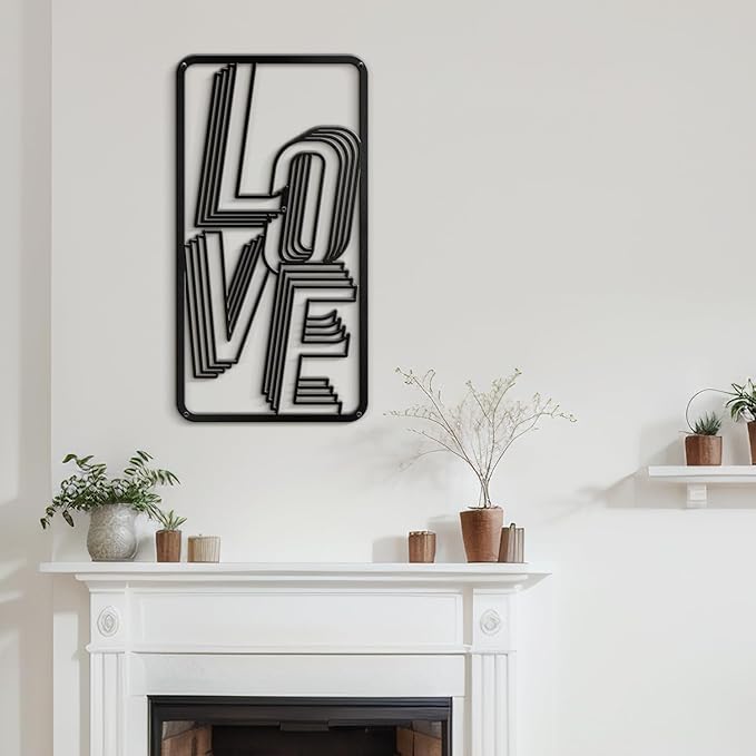 SIGNLEADER Metal Wall Art Decor The Love Modern Abstract Wall Sculpture Hangings Home Decoration for Living Room, Bedroom, Bathroom, Kitchen, Outdoor - 18" Black