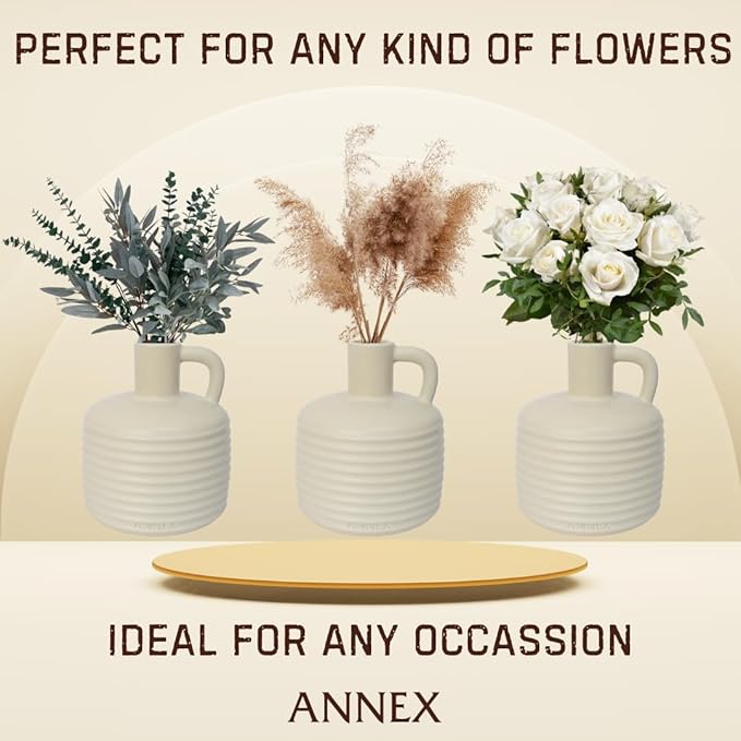 Annex Large Ceramic Handmade Bud Vase, Perfect for Pampas Grass, Book Vase for Flowers, Boho Room Decor for Home, Table, Shelf, Floor, Centerpiece or Book Display