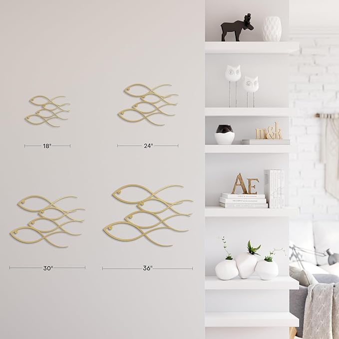 SIGNLEADER Metal Wall Art Decor Fish Minimalist Modern Abstract Wall Sculpture Hangings Home Decoration for Living Room, Bedroom, Bathroom, Kitchen, Outdoor - 18" Gold