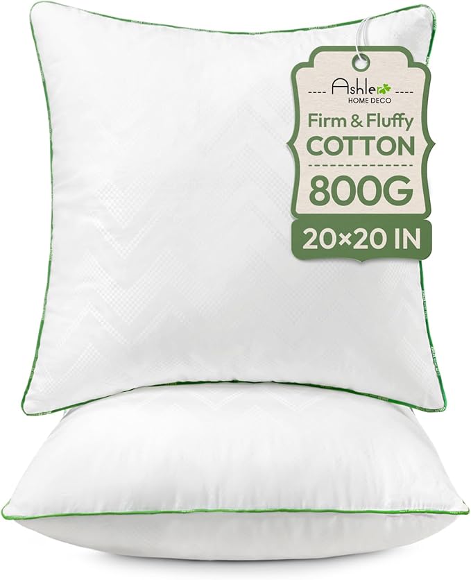 Ashler Home Deco 20x20 Pillows Insert (Set of 2) - Throw Pillow Inserts with 100% Cotton Cover - 20 Inch Square Interior Sofa Stuffer Pillow Inserts -Decorative White Couch Pillow