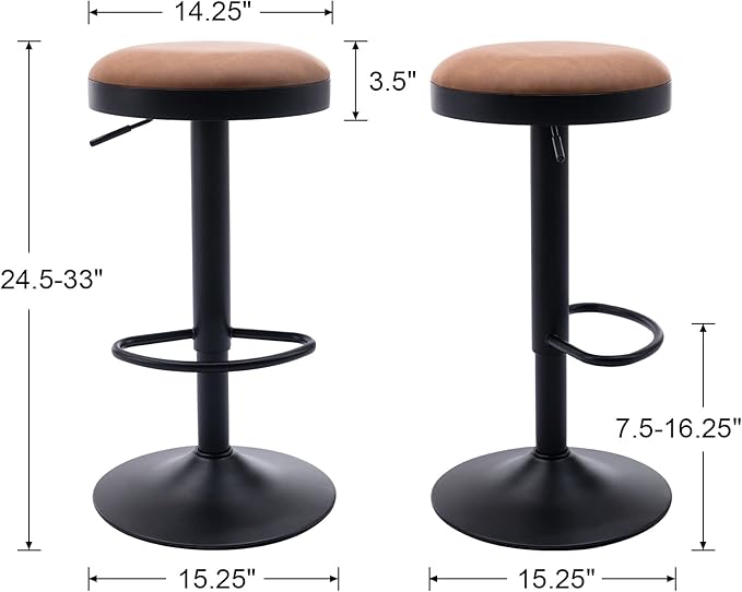 CIMOTA Swivel Round Bar Stools Set of 1 Backless Adjustable Counter Height Barstools Modern Industrial PU Leather Bar Stool Chair for Kitchen/Home Bar/Pub/Bistro/Office, Retro Brown