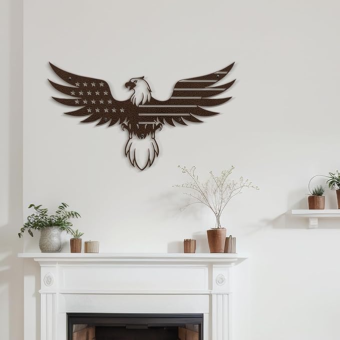 SIGNLEADER Metal Wall Art Decor Eagle Wearing American Flag Minimalist Modern Abstract Wall Sculpture Hangings Home Decoration for Living Room, Bedroom, Bathroom, Kitchen, Outdoor - 18" Bronze