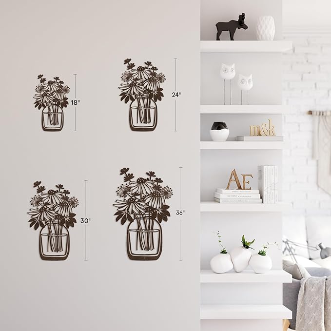 SIGNLEADER Metal Wall Art Decor Flower Bouquet in Bottle Minimalist Modern Abstract Wall Sculpture Hangings Home Decoration for Living Room, Bedroom, Bathroom, Kitchen, Outdoor - 18" Bronze