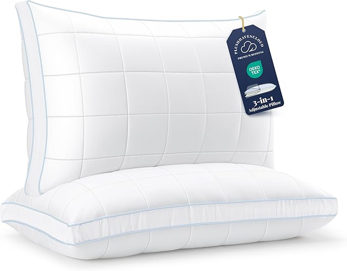 PlushHavenCloud 3-in-1 Adjustable Pillows Bed Pillow Queen Size Set of 2 - Luxury Hotel Collection Pillow for Sleeping, Customizable Firmness & Height Pillow for Back, Stomach or Side Sleepers