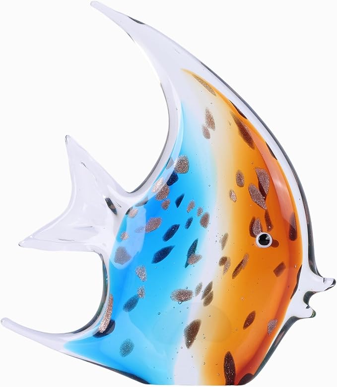 DOVDOV Hand-Blown Glass Fish Decorative Sculpture, Orange Ocean Glass Art Piece, Coastal-Themed Decor Suitable for bedrooms, Offices, Coffee Tables, and TV Stands, Marine Animal Sculpture Art.