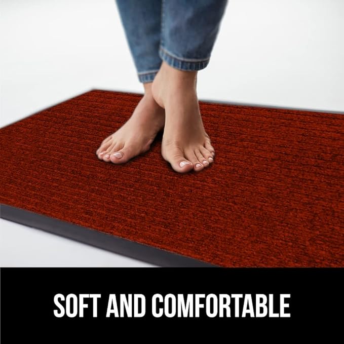 GORILLA GRIP Waterproof Traffic Guard Door Mat, 60x36, Heavy Duty Entryway Mats, Strong Backing Commercial Utility Rugs for Office Hallway, Garage Floor and Home, Low Profile Carpet Runner, Red