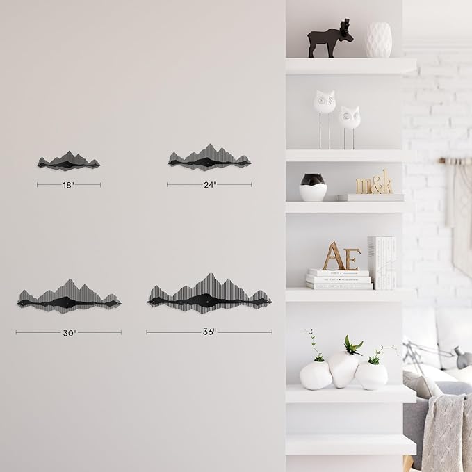 SIGNLEADER Metal Wall Decor Mountains Lines Minimalist Modern Luxury Wall Sculpture Hangings 3D Statue Home Decoration for Living Room, Bedroom, Bathroom, Kitchen, Fireplace, Office - 24" Black