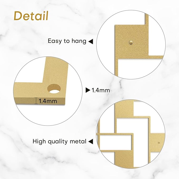 SIGNLEADER Metal Wall Decor Grids Geometric Minimalist Modern Luxury Wall Sculpture Hangings 3D Statue Home Decoration for Living Room, Bedroom, Bathroom, Kitchen, Fireplace, Office - 18" Gold