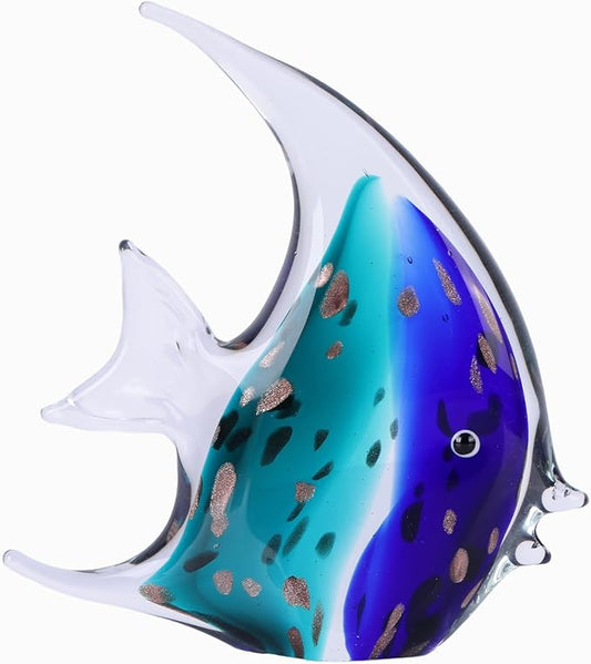 DOVDOV Hand-Blown Glass Fish Decorative Statues, Blue sea Glass Art Decor, Coastal-Themed Decor Suitable for Rooms, Offices, Coffee Tables, and TV Stands, Featuring Marine Animal Sculptures.