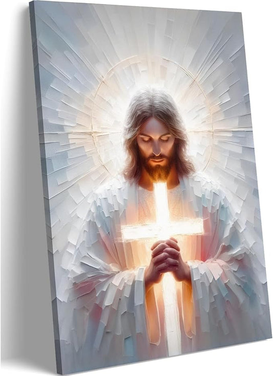 jesus wall art jesus Cross wall decor Christian Prayer poster prints Jesus Canvas pictuer for wall Religious Room Decor for Church Prayer Room Hospitals living room bedroom 16 * 24 in (Canvas)