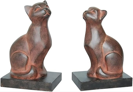 Comfy Hour 7" Resin Cat Bookends - Ancient for Shelves, Farmhouse Collection, Heavy Duty Vintage Decorative Book Stoppers, Home Office, Library, Living Room, Bronze Black Finish, 1 Pair