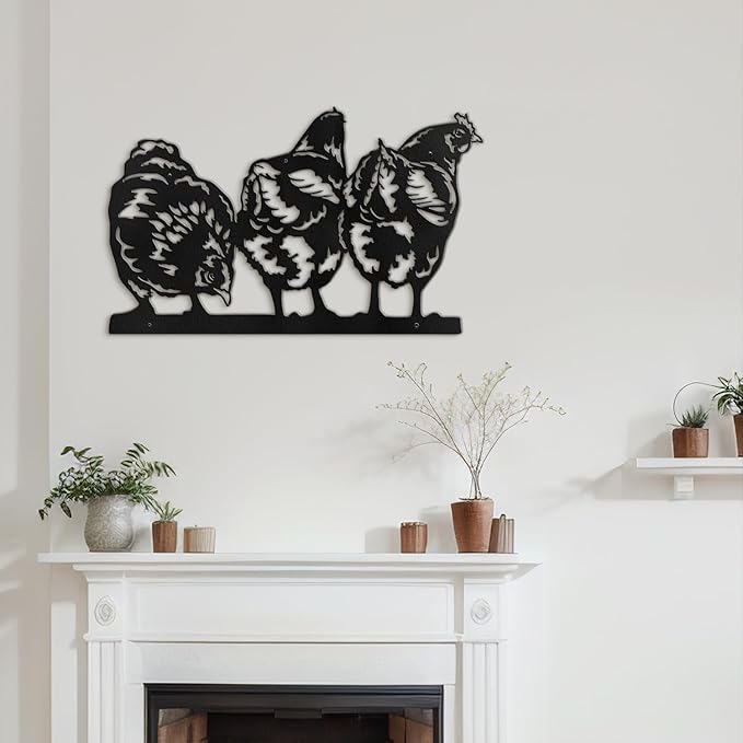 SIGNLEADER Metal Wall Art Decor Farmhouse Trio of Chickens Minimalist Modern Abstract Wall Sculpture Hangings Home Decoration for Living Room, Bedroom, Bathroom, Kitchen, Outdoor - 18" Black