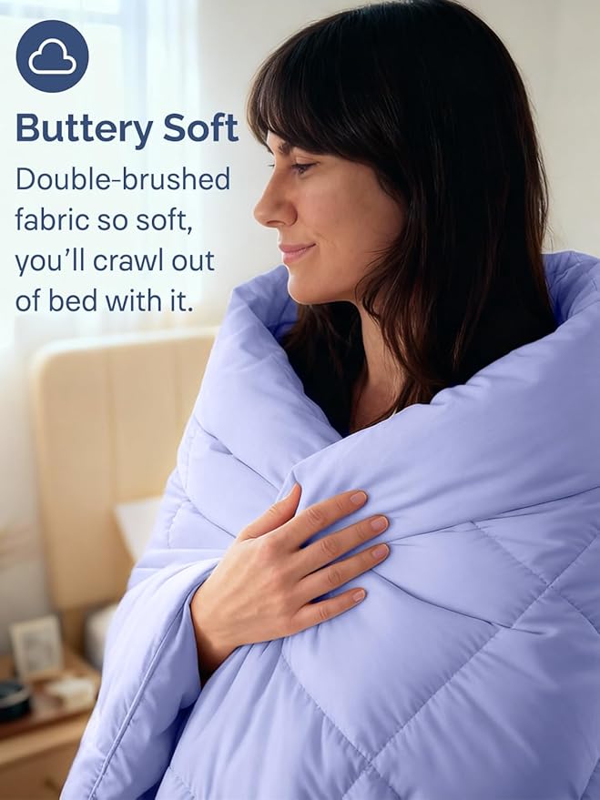 Queen Size, Lavender Alternative Down Comforter - Warm, Lightweight, Luxury and Breathable Hotel Quality Bedding Set - All Season Fluffy and Cozy Oversized Cooling Microfiber Duvet Insert Comforter