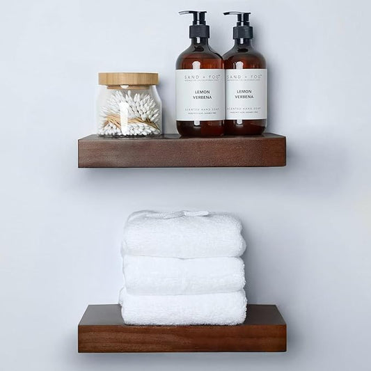 Homeforia Walnut 12 inch Floating Shelf, High End Solid Real Wood Small 12inch Floating Shelves for Wall Mounted, Dark Brown 12in Floating Shelves, Heavy Duty Bracket, 12 X 6.5 X 1.75 inches, Set of 4