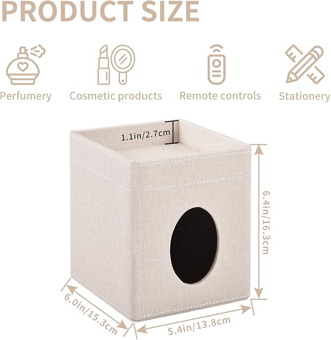 Tissue Box Cover with Storage Tray Square Tissue Box Holder PU Leather Facial Tissues Organizer Tray for Bathroom Vanity Bedroom Office Car,Stylish Napkin Caddy Decorative Organizer,Beige