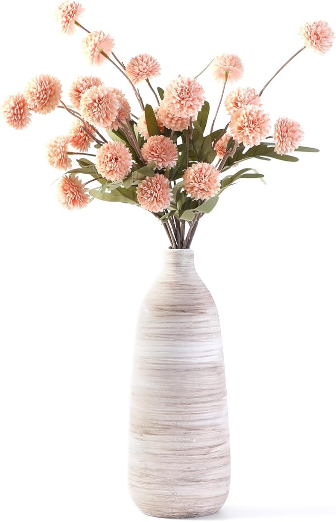 ALMA 2025 Updated 11 in Tall White Beige Vase for Boho Home Decor, Thin Ceramic Vase for Single Rose, Pampas Grass, Decorative Rustic Vase for Flowers, Dining Table Centerpieces,Table Top Decoration