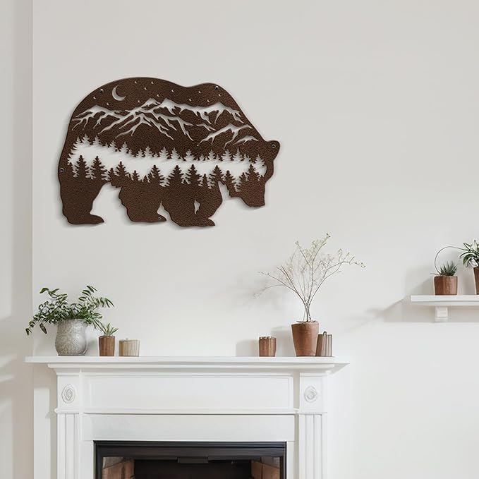 SIGNLEADER Metal Wall Art Decor Bear, Pine Minimalist Modern Abstract Wall Sculpture Hangings Home Decoration for Living Room, Bedroom, Bathroom, Kitchen, Outdoor - 18" Bronze