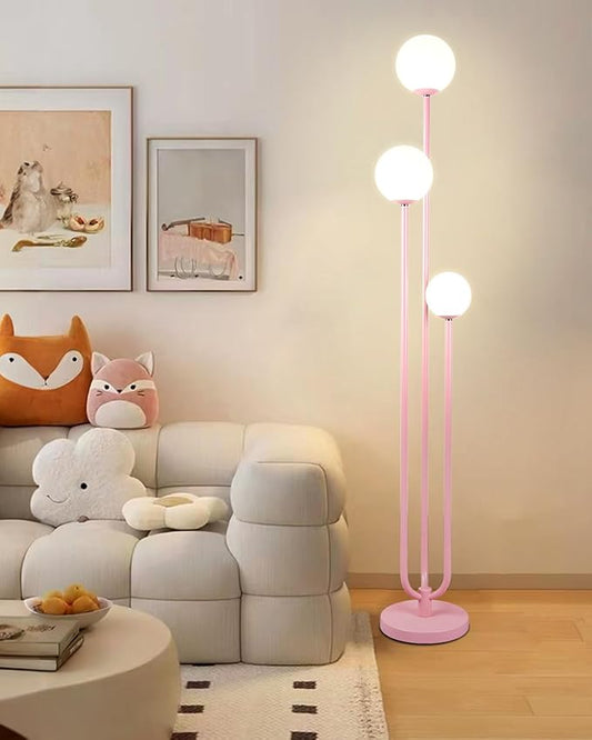 ACOHOOK 63IN 3-Light Dimmable Floor Lamp, Unique Candle Holder Style Pink Tall Standing Lamps with 3000K G9 Bulbs for Reading, Mid Century Modern Floor Lamp for Living Room Bedroom Office